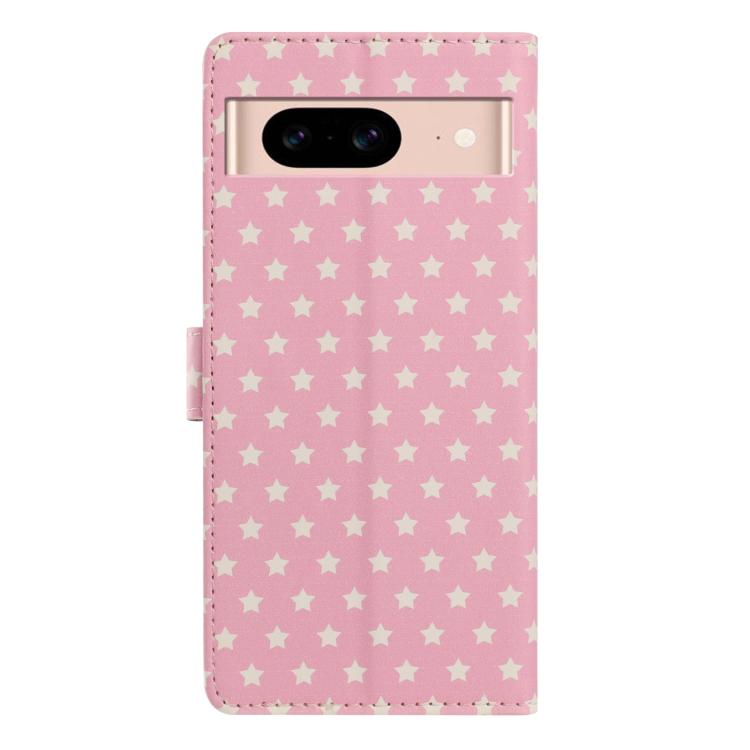 For Google Pixel 8a Star Pattern Magnetic Buckle Vegan Leather Phone Case with Wrist Strap
