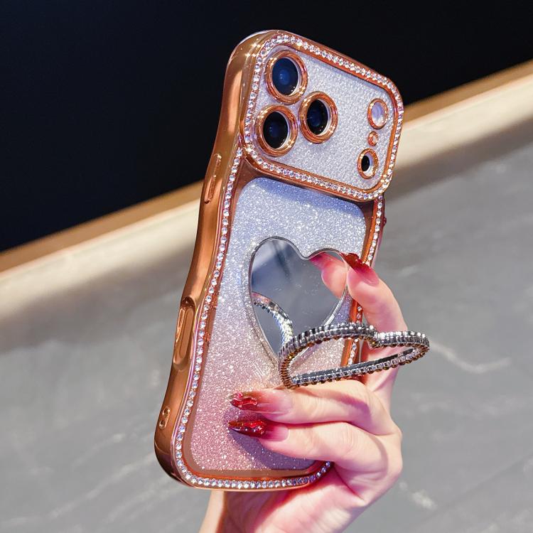 For iPhone 17 Pro Max Star Diamond Electroplated TPU Glitter Phone Case with Rhinestone Mirror Holder