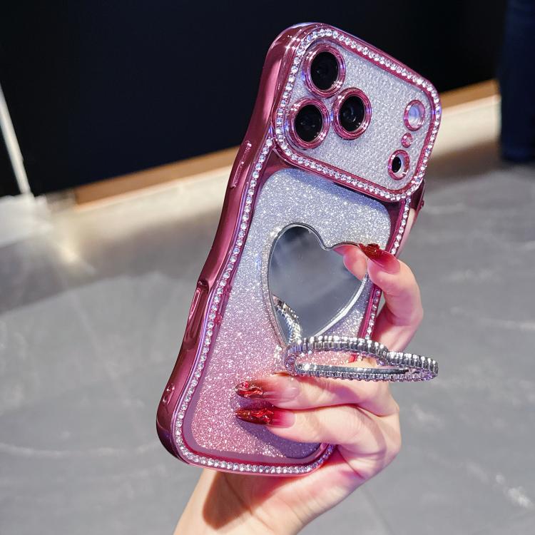 For iPhone 17 Pro Max Star Diamond Electroplated TPU Glitter Phone Case with Rhinestone Mirror Holder