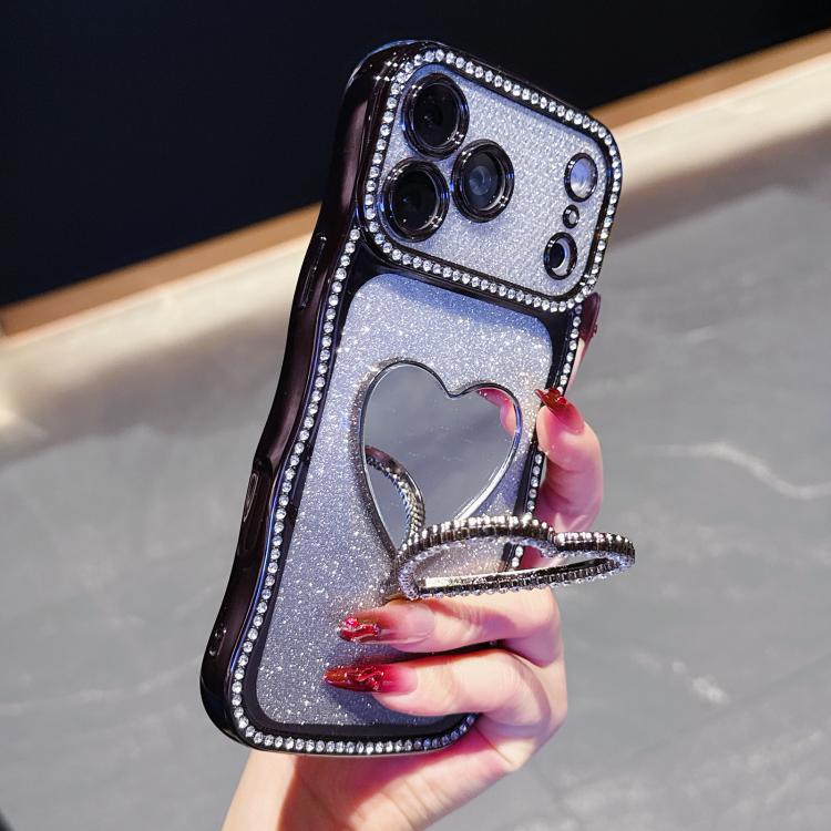 For iPhone 17 Pro Max Star Diamond Electroplated TPU Glitter Phone Case with Rhinestone Mirror Holder
