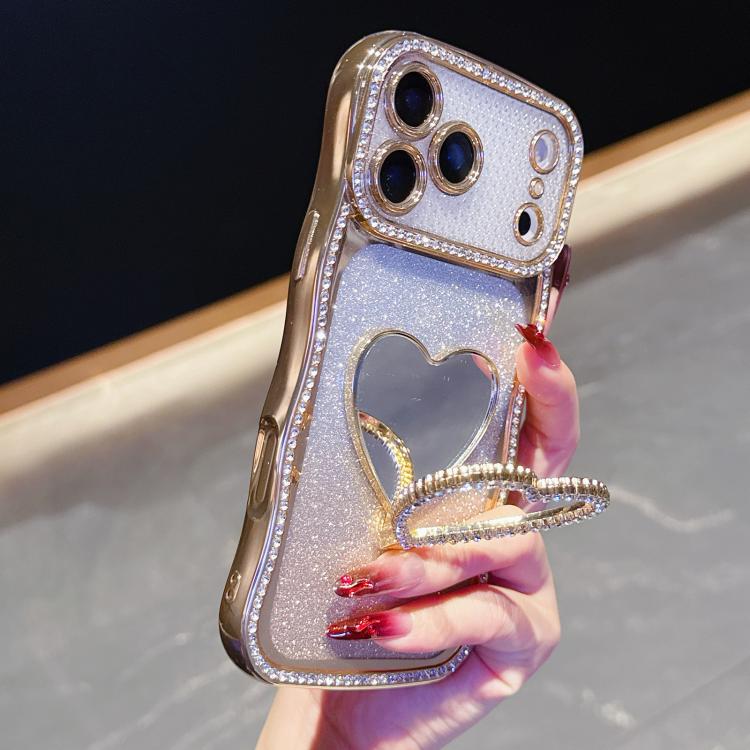 For iPhone 17 Pro Max Star Diamond Electroplated TPU Glitter Phone Case with Rhinestone Mirror Holder