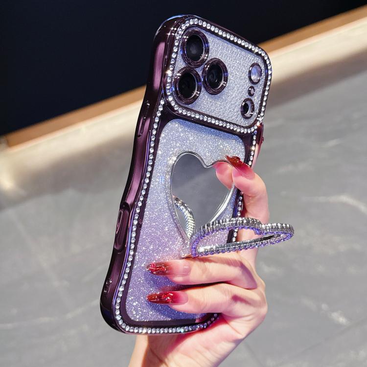 For iPhone 17 Pro Max Star Diamond Electroplated TPU Glitter Phone Case with Rhinestone Mirror Holder