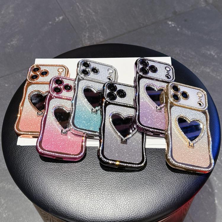 For iPhone 17 Pro Max Star Diamond Electroplated TPU Glitter Phone Case with Rhinestone Mirror Holder
