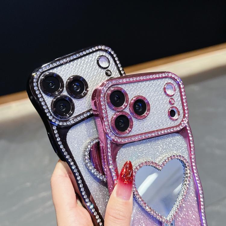 For iPhone 17 Pro Max Star Diamond Electroplated TPU Glitter Phone Case with Rhinestone Mirror Holder