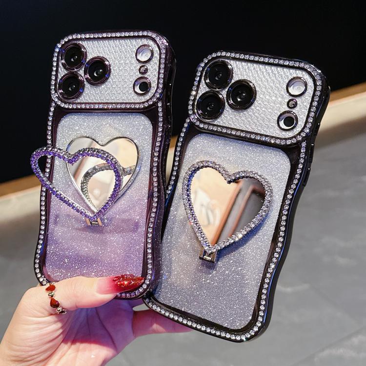 For iPhone 17 Pro Max Star Diamond Electroplated TPU Glitter Phone Case with Rhinestone Mirror Holder