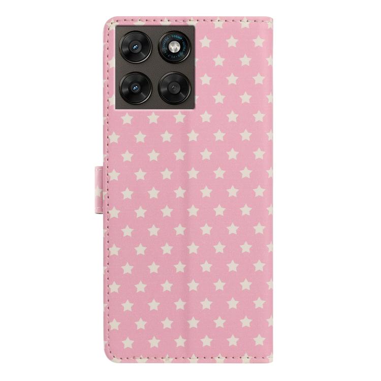 For Motorola Moto G77 5G Star Pattern Magnetic Buckle Vegan Leather Phone Case with Wrist Strap