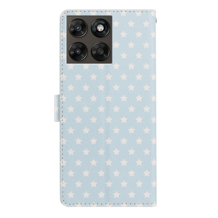 For Motorola Moto G77 5G Star Pattern Magnetic Buckle Vegan Leather Phone Case with Wrist Strap