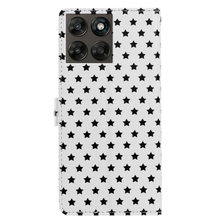 For Motorola Moto G77 5G Star Pattern Magnetic Buckle Vegan Leather Phone Case with Wrist Strap