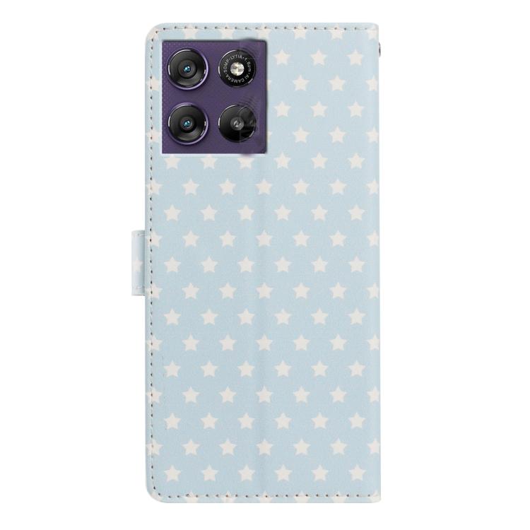 For Motorola Moto G67 5G Star Pattern Magnetic Buckle Vegan Leather Phone Case with Wrist Strap