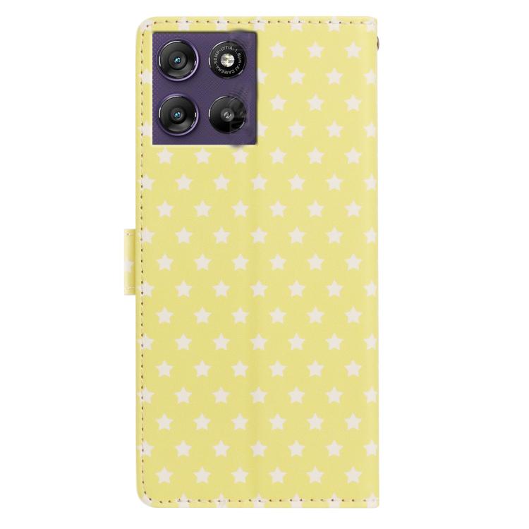 For Motorola Moto G67 5G Star Pattern Magnetic Buckle Vegan Leather Phone Case with Wrist Strap