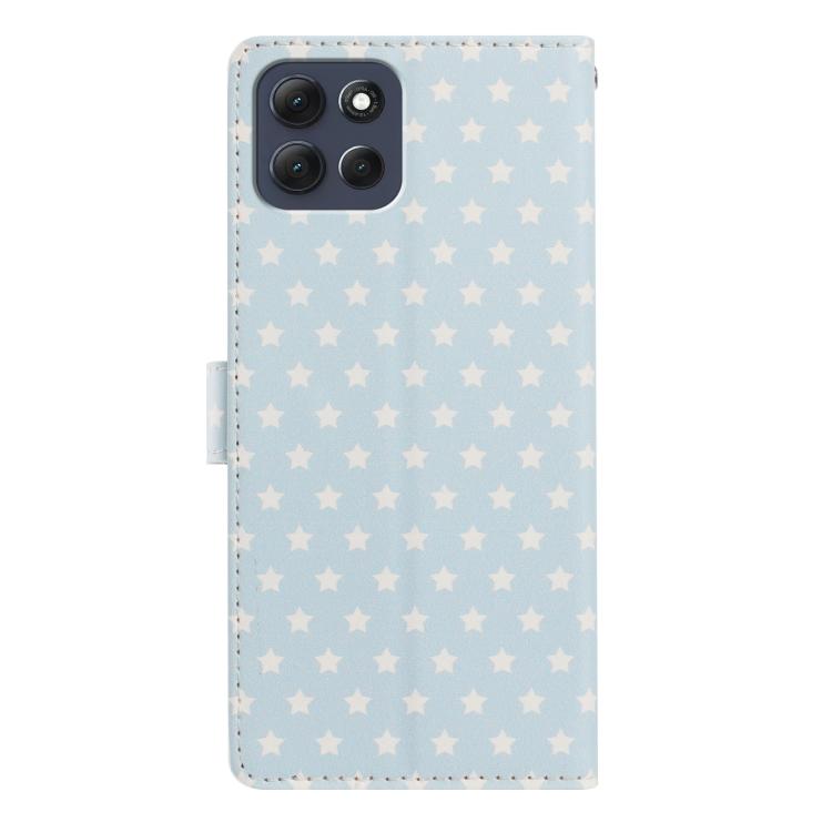 For Motorola Moto G86 5G / G86 Power Star Pattern Magnetic Buckle Vegan Leather Phone Case with Wrist Strap