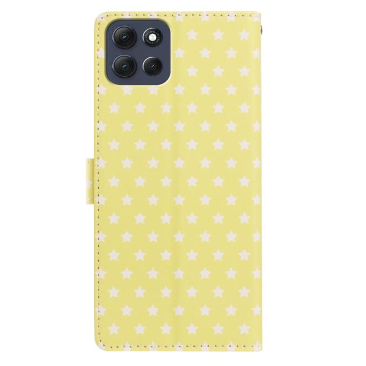 For Motorola Moto G86 5G / G86 Power Star Pattern Magnetic Buckle Vegan Leather Phone Case with Wrist Strap