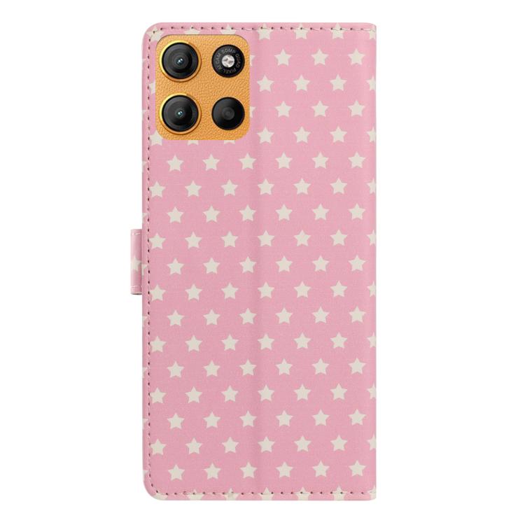 For Motorola Moto E15 Star Pattern Magnetic Buckle Vegan Leather Phone Case with Wrist Strap