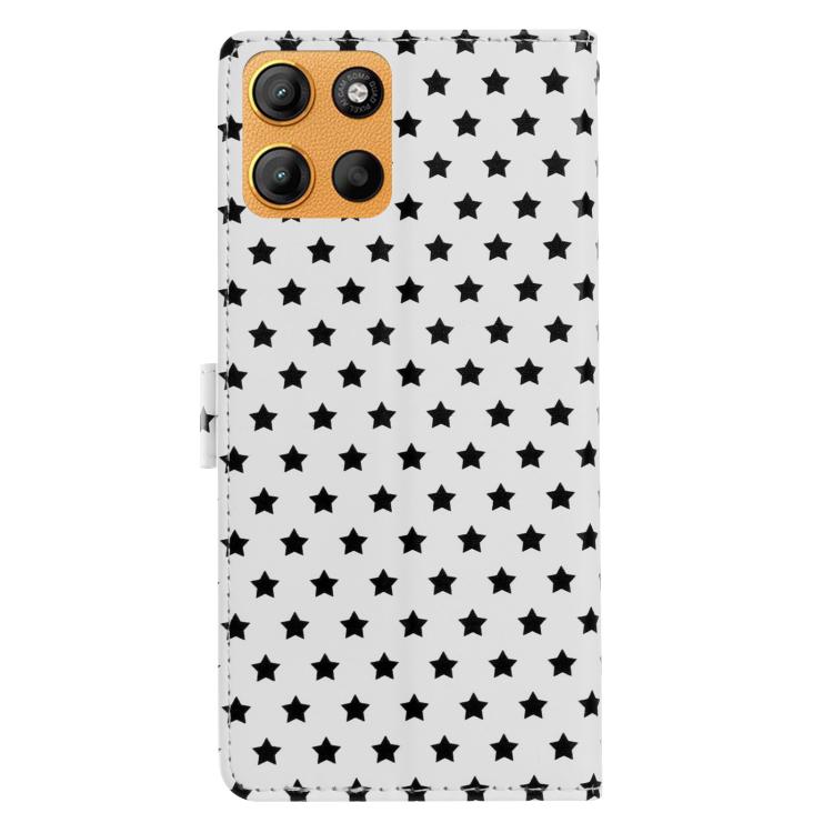 For Motorola Moto E15 Star Pattern Magnetic Buckle Vegan Leather Phone Case with Wrist Strap