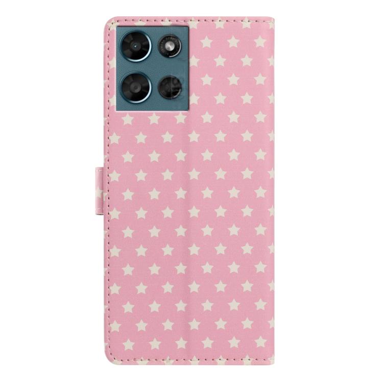 For Motorola Moto G play  - 2025 Star Pattern Magnetic Buckle Vegan Leather Phone Case with Wrist Strap
