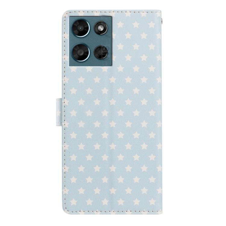 For Motorola Moto G play  - 2025 Star Pattern Magnetic Buckle Vegan Leather Phone Case with Wrist Strap