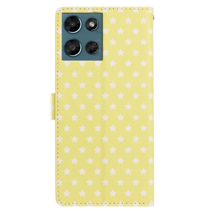 For Motorola Moto G play  - 2025 Star Pattern Magnetic Buckle Vegan Leather Phone Case with Wrist Strap