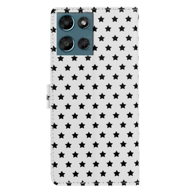 For Motorola Moto G play  - 2025 Star Pattern Magnetic Buckle Vegan Leather Phone Case with Wrist Strap