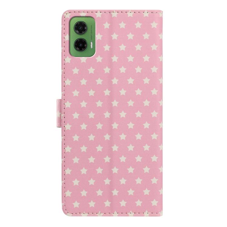 For Motorola Moto G35 Star Pattern Magnetic Buckle Vegan Leather Phone Case with Wrist Strap