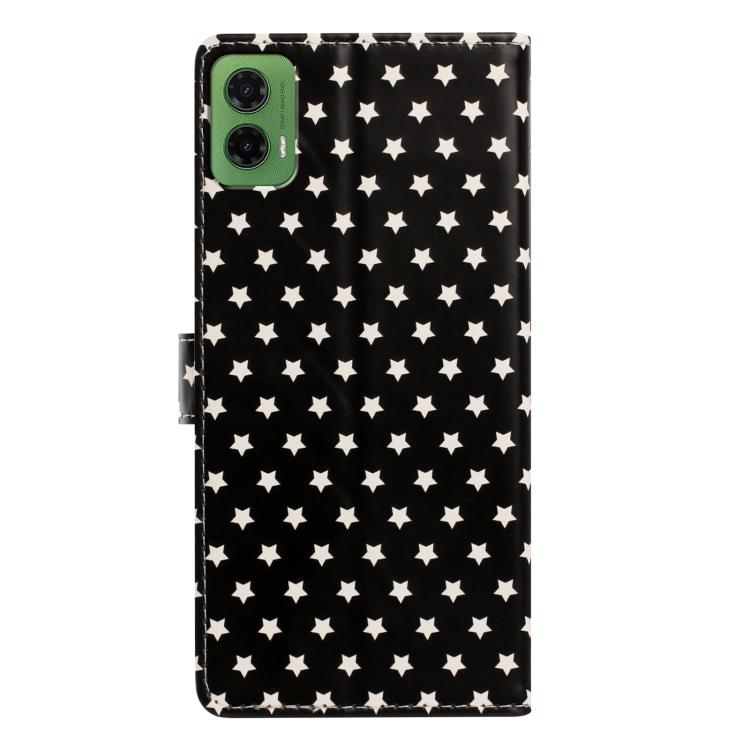 For Motorola Moto G35 Star Pattern Magnetic Buckle Vegan Leather Phone Case with Wrist Strap