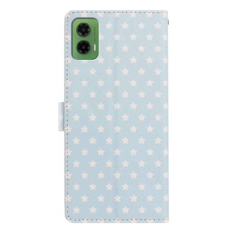 For Motorola Moto G35 Star Pattern Magnetic Buckle Vegan Leather Phone Case with Wrist Strap