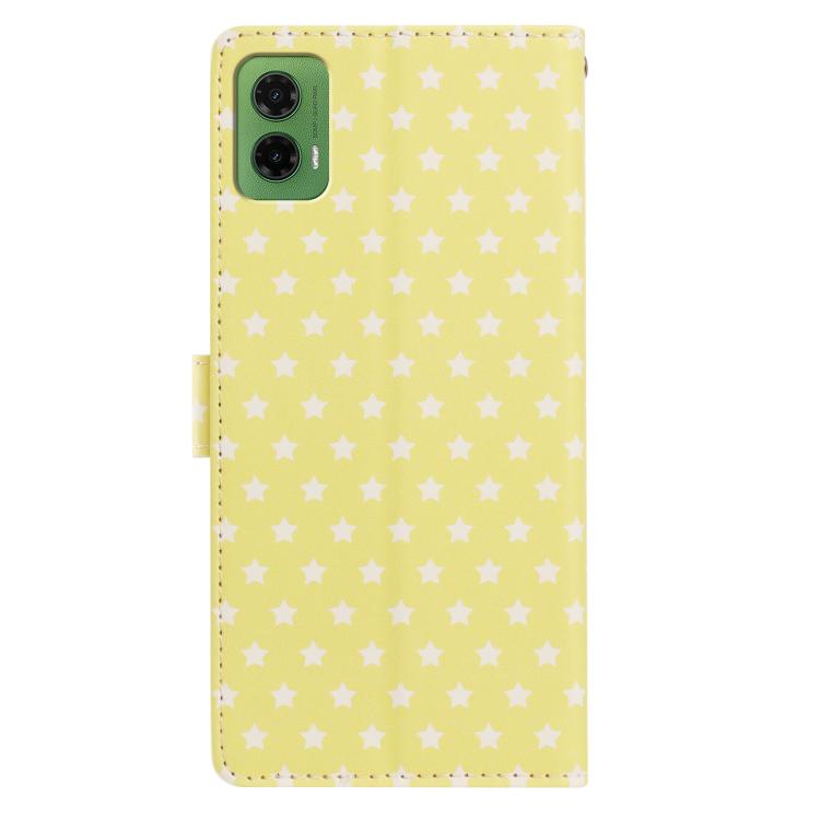For Motorola Moto G35 Star Pattern Magnetic Buckle Vegan Leather Phone Case with Wrist Strap