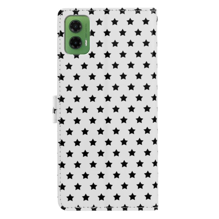 For Motorola Moto G35 Star Pattern Magnetic Buckle Vegan Leather Phone Case with Wrist Strap