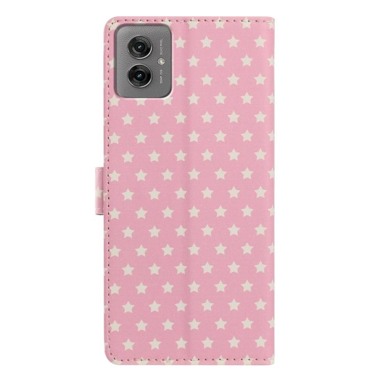 For Motorola Moto G55 Star Pattern Magnetic Buckle Vegan Leather Phone Case with Wrist Strap