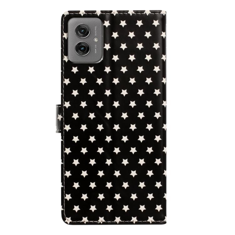 For Motorola Moto G55 Star Pattern Magnetic Buckle Vegan Leather Phone Case with Wrist Strap