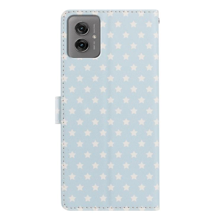 For Motorola Moto G55 Star Pattern Magnetic Buckle Vegan Leather Phone Case with Wrist Strap