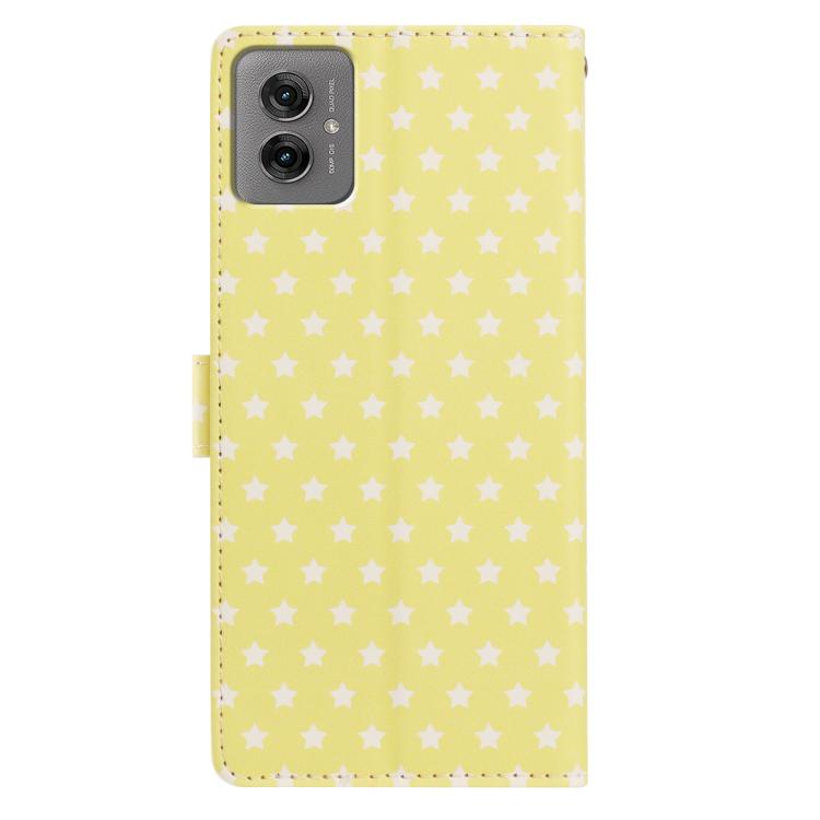 For Motorola Moto G55 Star Pattern Magnetic Buckle Vegan Leather Phone Case with Wrist Strap
