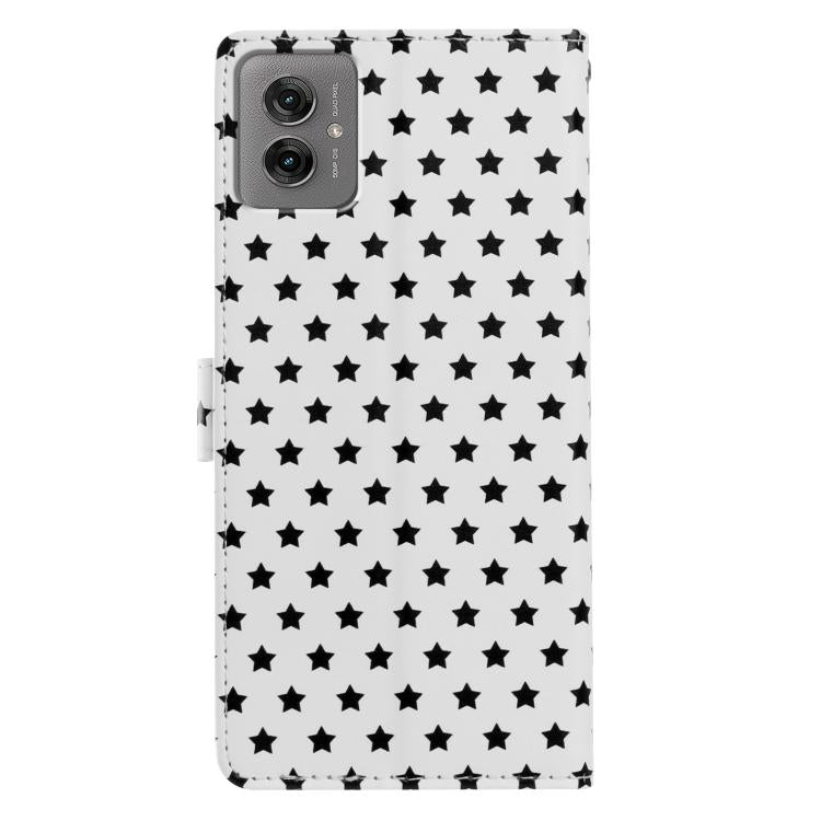 For Motorola Moto G55 Star Pattern Magnetic Buckle Vegan Leather Phone Case with Wrist Strap