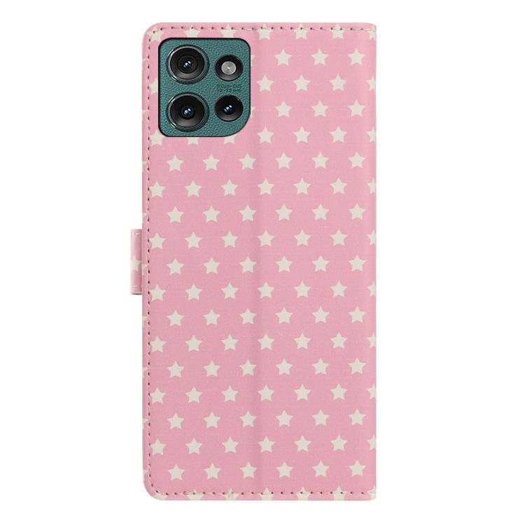 For Motorola Edge 50 Star Pattern Magnetic Buckle Vegan Leather Phone Case with Wrist Strap