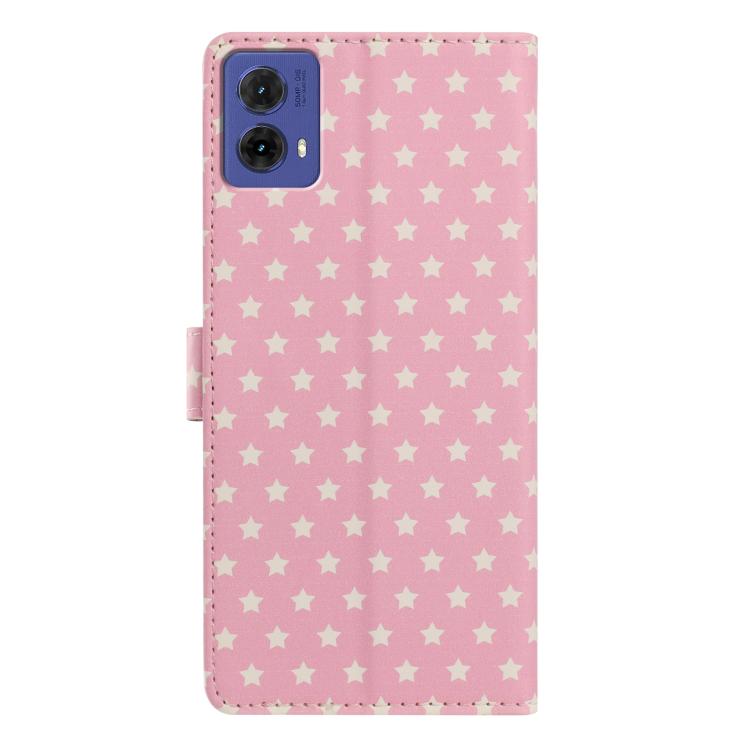 For Motorola Moto G85 Star Pattern Magnetic Buckle Vegan Leather Phone Case with Wrist Strap