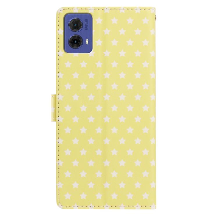 For Motorola Moto G85 Star Pattern Magnetic Buckle Vegan Leather Phone Case with Wrist Strap