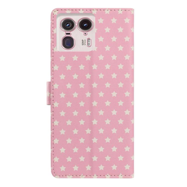 For Motorola Edge 50 Ultra / Moto X50 Ultra  Star Pattern Magnetic Buckle Vegan Leather Phone Case with Wrist Strap