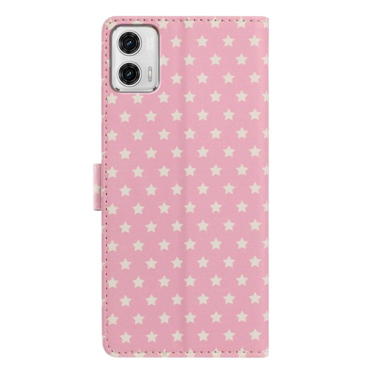 For Motorola Moto G84 Star Pattern Magnetic Buckle Vegan Leather Phone Case with Wrist Strap