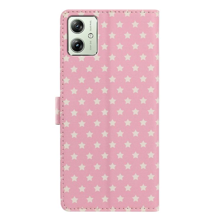 For Motorola Moto G54 Star Pattern Magnetic Buckle Vegan Leather Phone Case with Wrist Strap