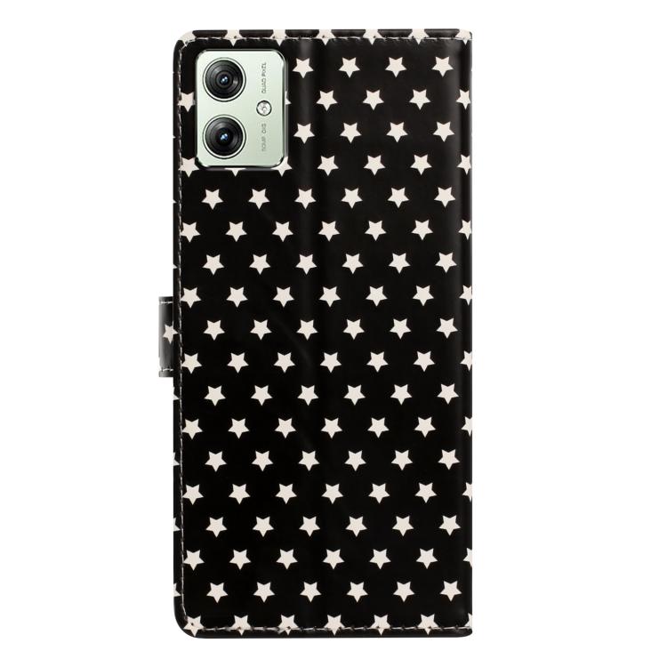 For Motorola Moto G54 Star Pattern Magnetic Buckle Vegan Leather Phone Case with Wrist Strap