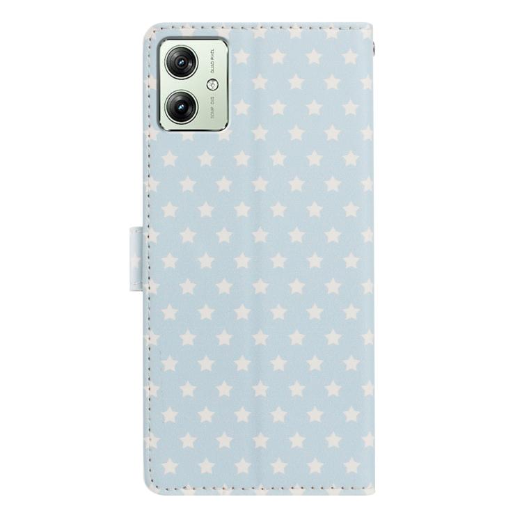 For Motorola Moto G54 Star Pattern Magnetic Buckle Vegan Leather Phone Case with Wrist Strap