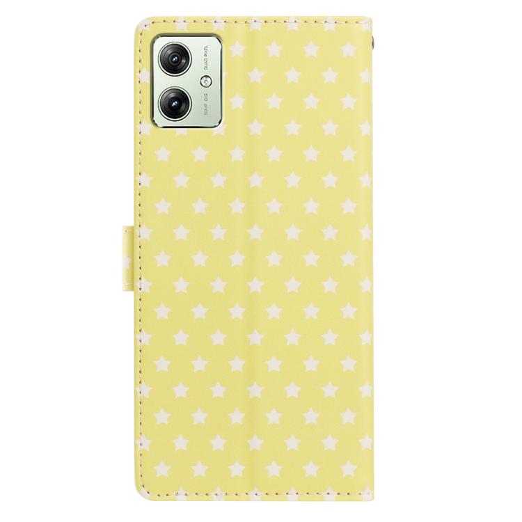 For Motorola Moto G54 Star Pattern Magnetic Buckle Vegan Leather Phone Case with Wrist Strap