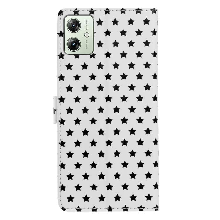 For Motorola Moto G54 Star Pattern Magnetic Buckle Vegan Leather Phone Case with Wrist Strap