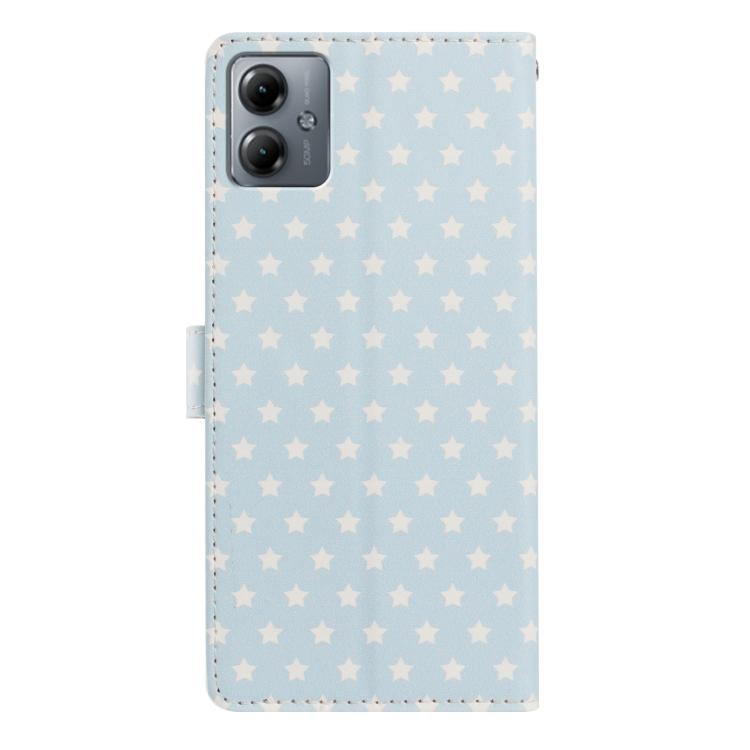 For Motorola Moto G14 Star Pattern Magnetic Buckle Vegan Leather Phone Case with Wrist Strap