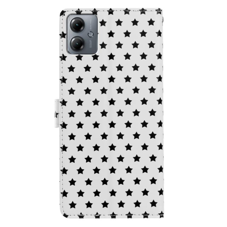 For Motorola Moto G14 Star Pattern Magnetic Buckle Vegan Leather Phone Case with Wrist Strap