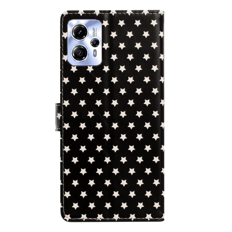 For Motorola Moto   G13 Star Pattern Magnetic Buckle Vegan Leather Phone Case with Wrist Strap