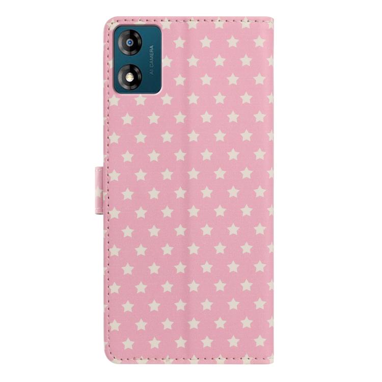 For Motorola Moto E13 Star Pattern Magnetic Buckle Vegan Leather Phone Case with Wrist Strap