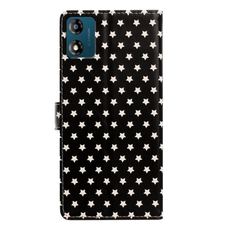 For Motorola Moto E13 Star Pattern Magnetic Buckle Vegan Leather Phone Case with Wrist Strap