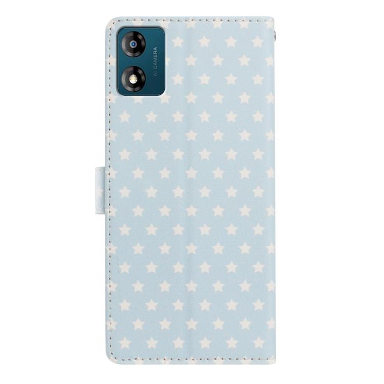 For Motorola Moto E13 Star Pattern Magnetic Buckle Vegan Leather Phone Case with Wrist Strap