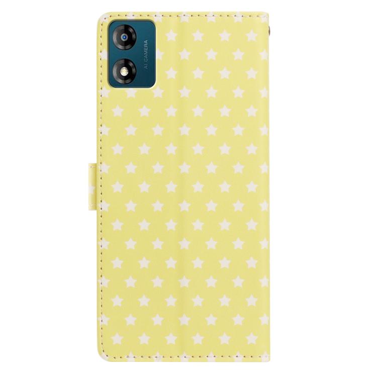 For Motorola Moto E13 Star Pattern Magnetic Buckle Vegan Leather Phone Case with Wrist Strap