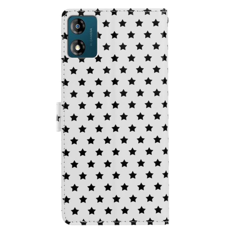 For Motorola Moto E13 Star Pattern Magnetic Buckle Vegan Leather Phone Case with Wrist Strap